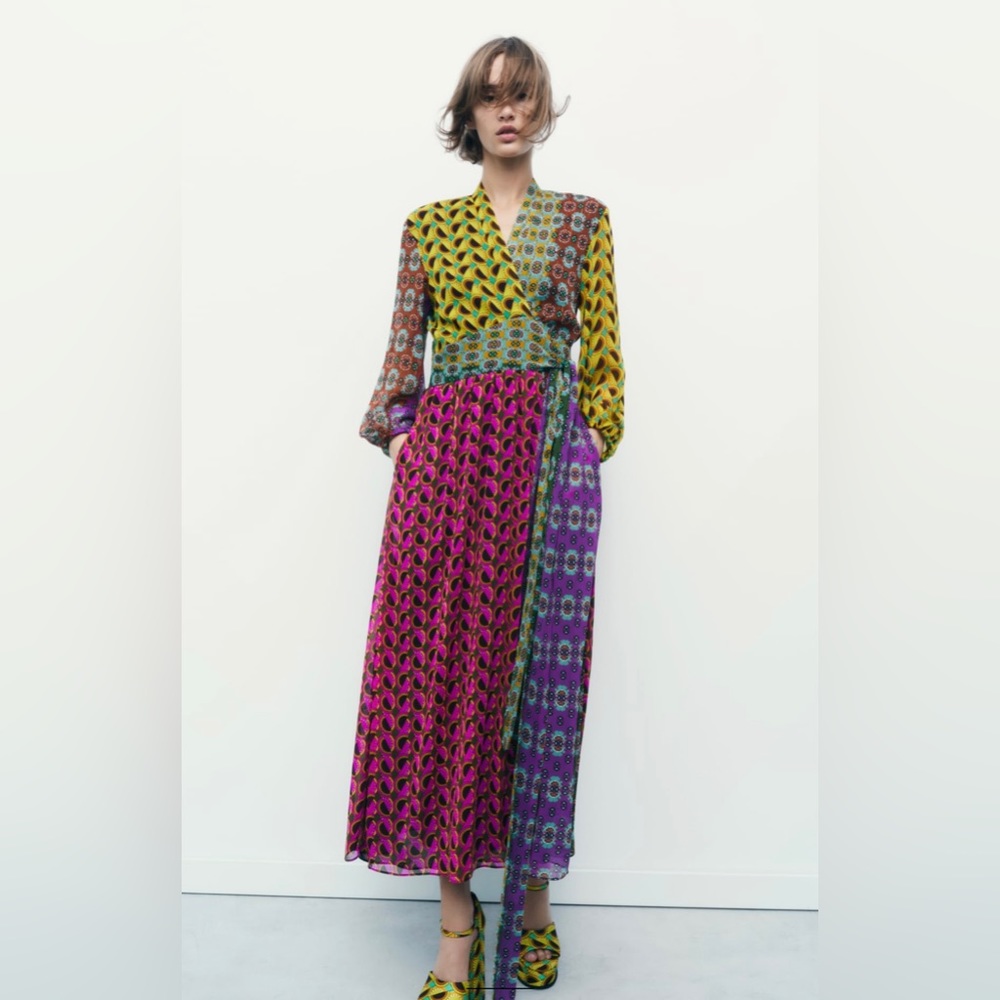 Zara Multicolor Patterned Midi Dress